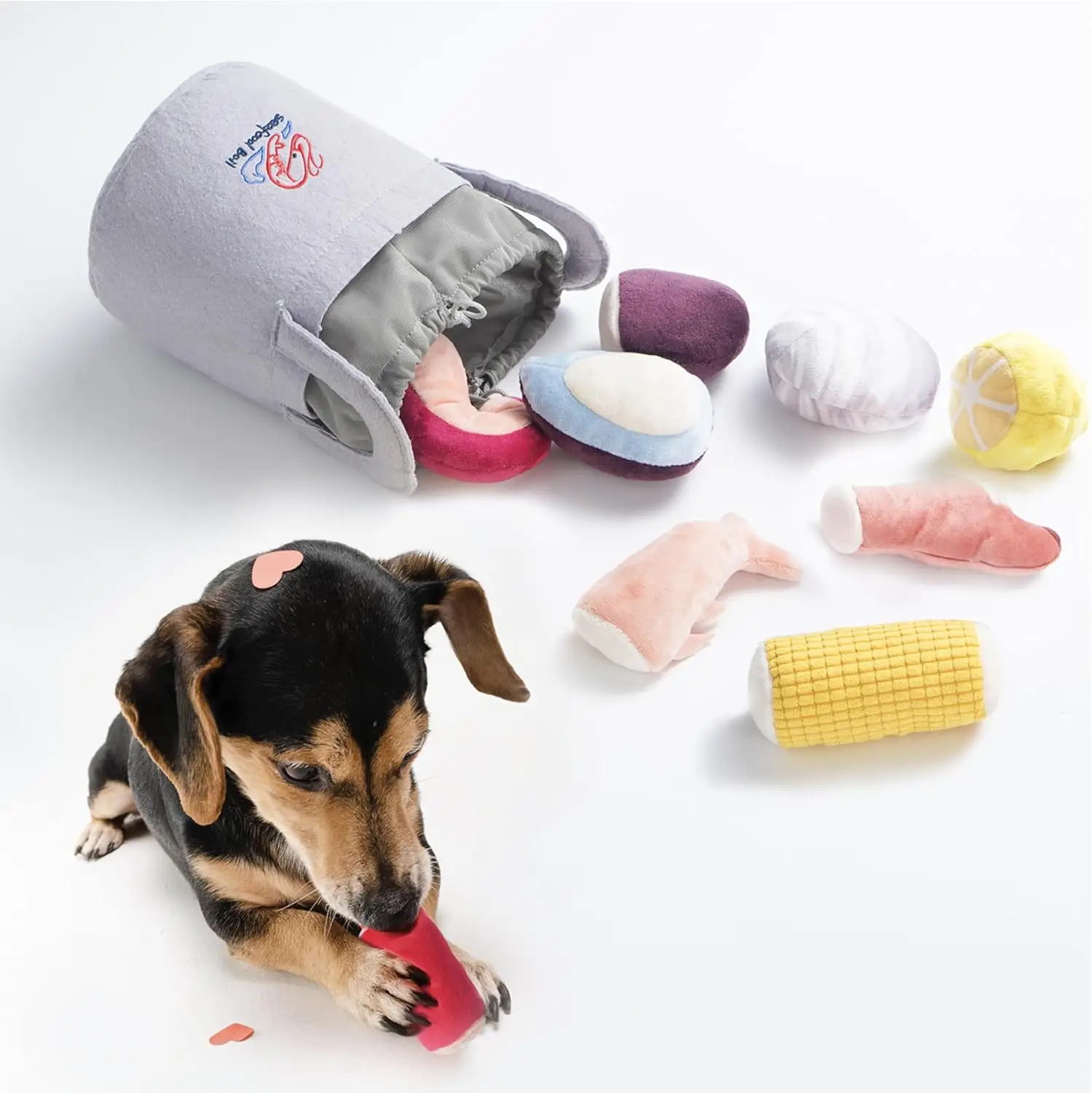 Nocciola 10 PCS Seafood Boil Dog Toy Set with a Pot, Christmas gift, Squeaky Crinkle Plush Puppy Toy,Interactive Toys, Hide Toys for Small to Medium D