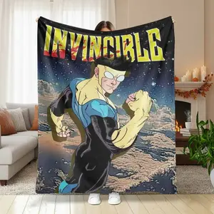 Invincible Superhero Flannel Blanket Comic Art Print Pattern Soft Warm Lightweight Cozy Material Perfect for Bedroom Sofa Living Room Office Lounge Gift Decor