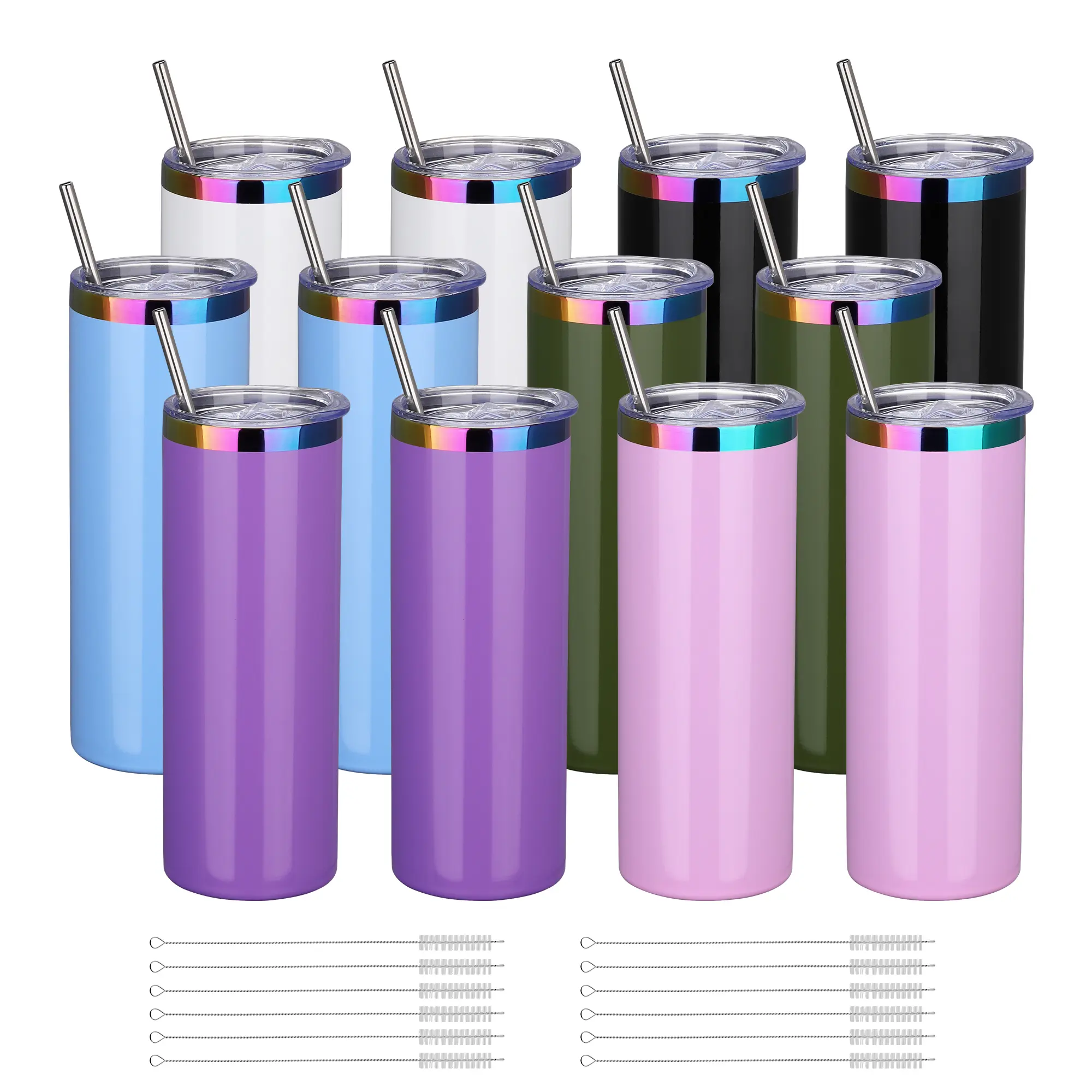 FASTSUB 20oz Skinny Vacuum Insulated Stainless Steel Tumbler 12-Pack, Glossy Premium Finish, BPA-Free Steel, Rainbow Plated, Insulated Lid, Lead-Free, Ideal for Crafters & Custom Rainbow Engrave Orders, Lead-Free For Peace Of Mind