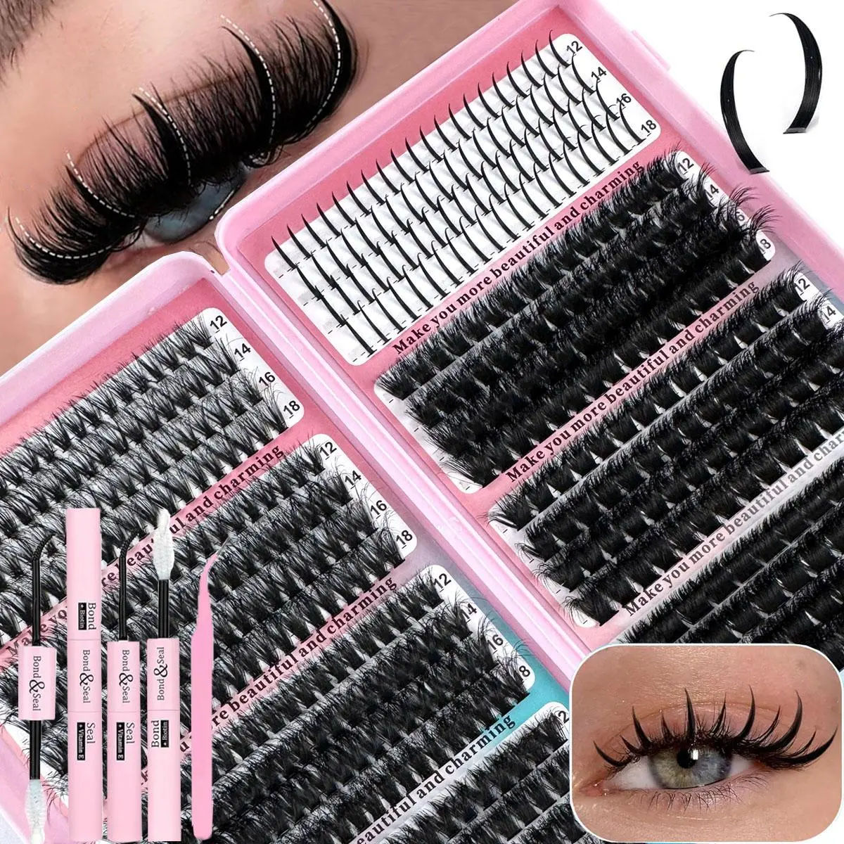 60D/80D/100D/120D Cluster Volume Eyelash Extensions, 0.07mm D Curl Mixed Lengths 9-16mm, Fluffy Volume Eyelashes, Volumized False Eyelashes, Voluminous False Eyelashes, Perfect for Beginners & Halloween Makeup, Fluffy Lash Clusters