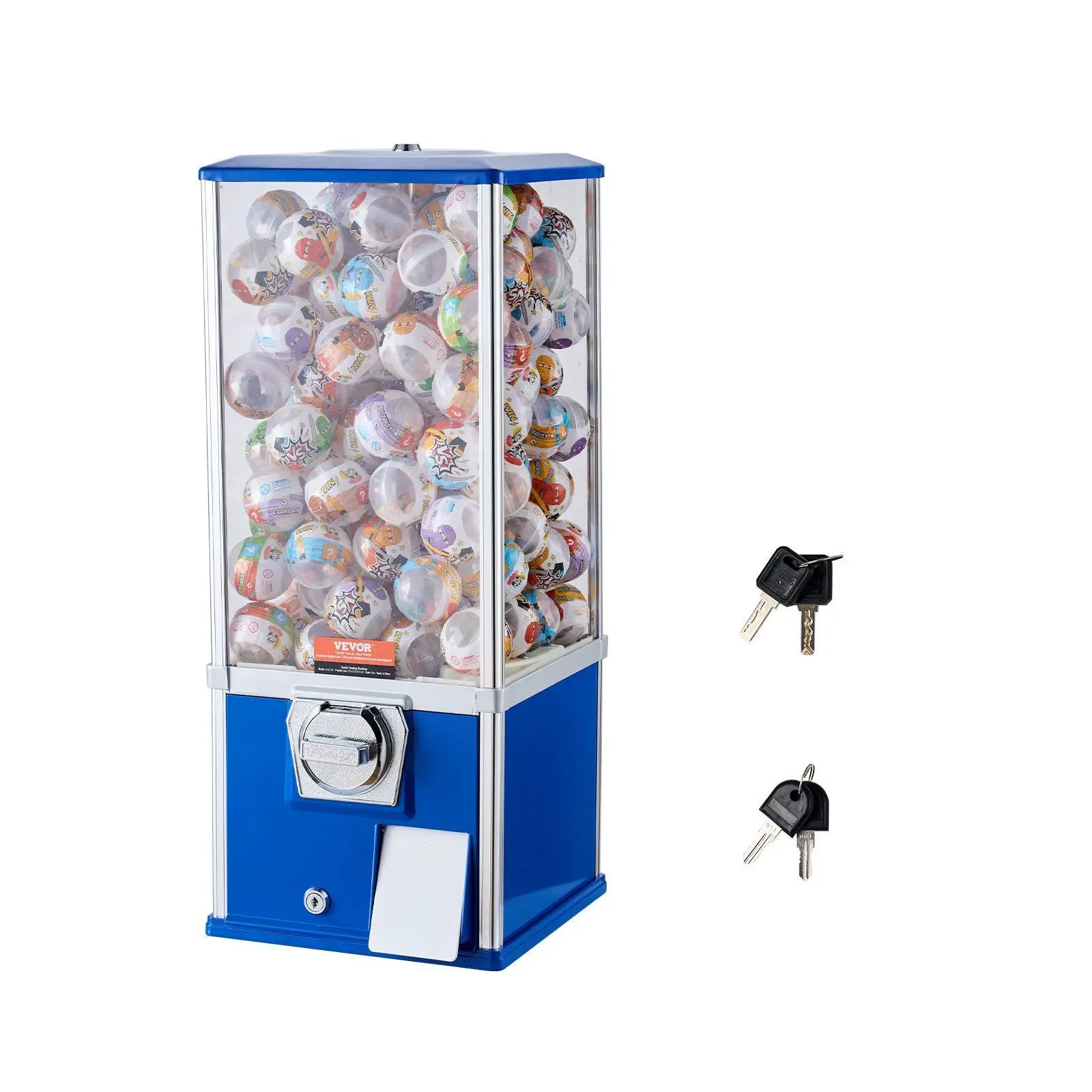 【Summerfinds】VEVOR Gumball Machine for Kids,  , 25" Height Home Vending Machine, PS Bouncy Balls Dispenser, Hold 230 Capsule Toys, Rectangle Bubble Gum Machine for Game Stores, Coin Operated Gumball Bank, Blue