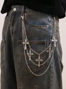 Men's Adjustable Cross Layered Waist Chain, Punk Style Jeans Chain, Fashion Pants Chain for Party, Trendy All-match & Exquisite Accessory for Birthday Gift