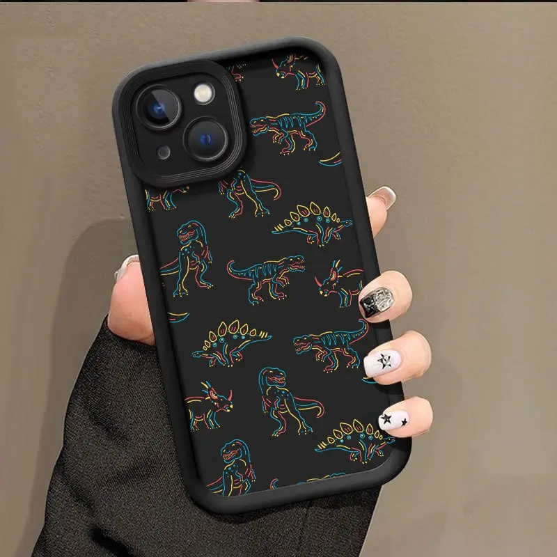 Neon dinosaur pattern Phone case for iPhone 16 Pro Max 15 Plus 14 13 12 11 XR XS Shockproof Silicone TPU Bumper Drop Protection Soft Cover Protector Screen Protector Electronics Accessories Protective