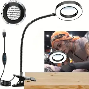 5x Magnifying Glass with Clip, USB Powered LED Light, Adjustable Brightness Modes, Plastic, Ideal for Desk Work, Crafts, Repairs, Christmas Lighting, Desk Accessories