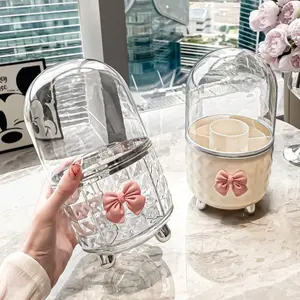 Makeup Brush Storage Cylinder, Rotating Cosmetic Organizer Box, Desktop Eyeshadow Holder, Makeup Table Display Rack with Lid Dividers, Countertop Storage Container, Desktop Organizer Bins