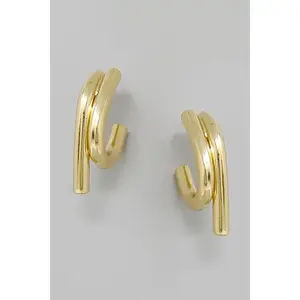 Dual-Row Architectural Metal Hoop Earrings