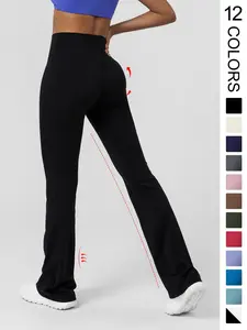 Women's Basic Plain High Waist Slim Flare Leg Yoga Pants, Flared Yoga Bottoms, Solid Bell Bottom Sports Trousers for Workout Gym Fitness, Women's Joggers