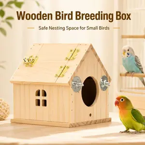 Wooden Quail & Parrot Nesting Box - All Seasons, Easy to Install Pet Bird Breeding & Mating Box with Safe Nesting Space for Small to Medium Cage-Raised Birds (Lovebirds, Budgies, Finches, Cockatoos, Canaries)