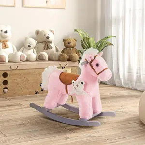 Plush Ride-On Rocking Horse with Bear Toy|Soft Children's Chair with Realistic Sounds|Pink Kids Rocking Toy|Interactive Play Chair|Cozy Nursery Decor|Fun Animal Ride-On|Safe Toddler Rocker|Cuddly Plush Design|Sturdy Playroom Furniture|Easy Assembly Gift