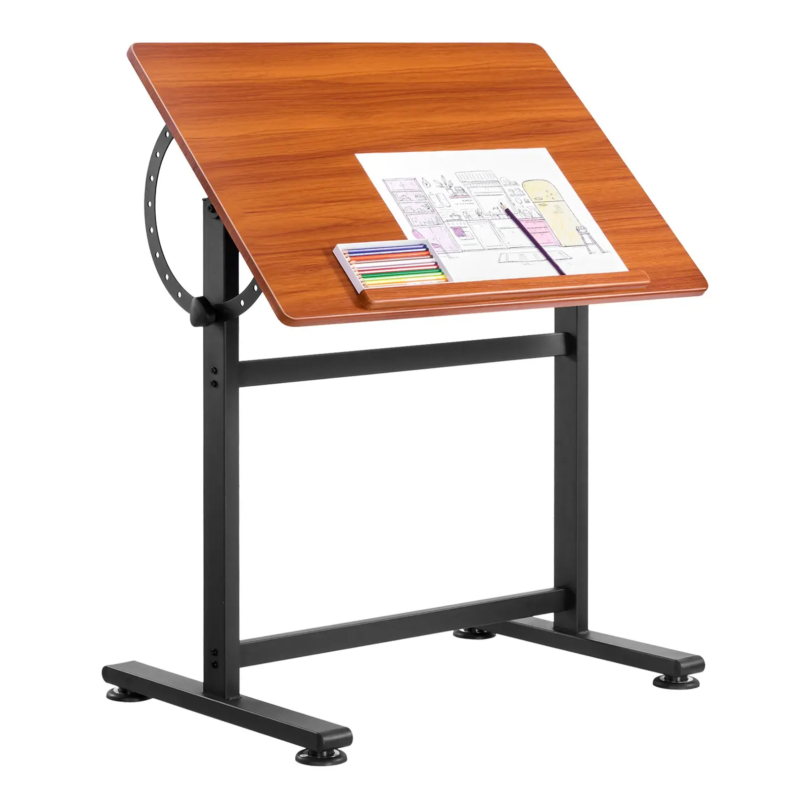 【Summerfinds】VEVOR Ergonomic MDF+Steel Drafting Table, Adjustable 0°-90° Tilt Drawing Desk, Portable Artist Table for Adults & Students with Black H-Frame, Brown Desktop, Reading Workstation (23.62x35.43x35.83in, High Weight Capacity)