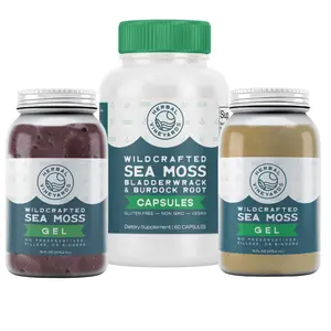 Herbal Vineyards 90 Day Sea Moss Bundle Gold & Purple Gels (16oz Each) & Capsules Wildcrafted Organic Non-GMO Sugar-Free Vegan All Natural Supplement Antioxidant Dietary Supplement