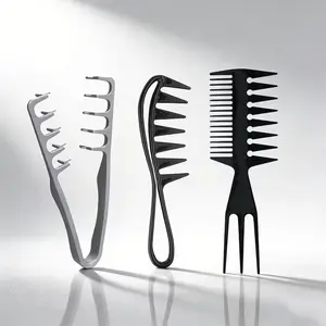 Men's Hair Styling Comb Set, Wide Tooth Comb for Oily Hair, Aircraft Head, Big Back Hairstyle Texture Comb, Plastic Material, Styling Tools