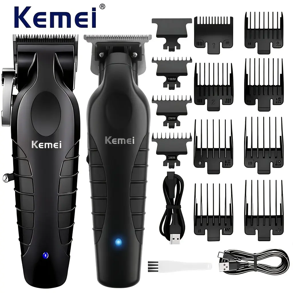 Kome Km-2296 & Km-2299 Electric Shaver Set, Professional Men's Hair Trimmer Kit, Push-Button Razor Combo, Essential Grooming Tools, Cordless Clippers