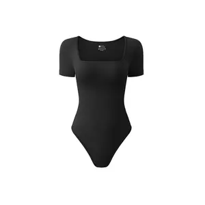 Early Autumn Women's Jumpsuit Short Sleeve T-shirt Solid Color Square Neck Seamless Body Shaping Bodysuit Women's Top