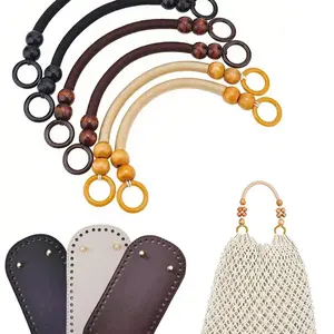 DIY Customizable Handbag Kit, Includes Oval PU Leather Bottom & Wooden Bead Handles, Perfect Set for DIY Bags, Ideal Replacement Parts