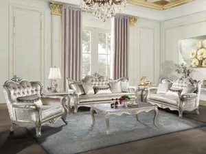 U502T-2PC 2 pc Royal classics Monique champagne finish wood victorian style sofa and love seat set carved accents