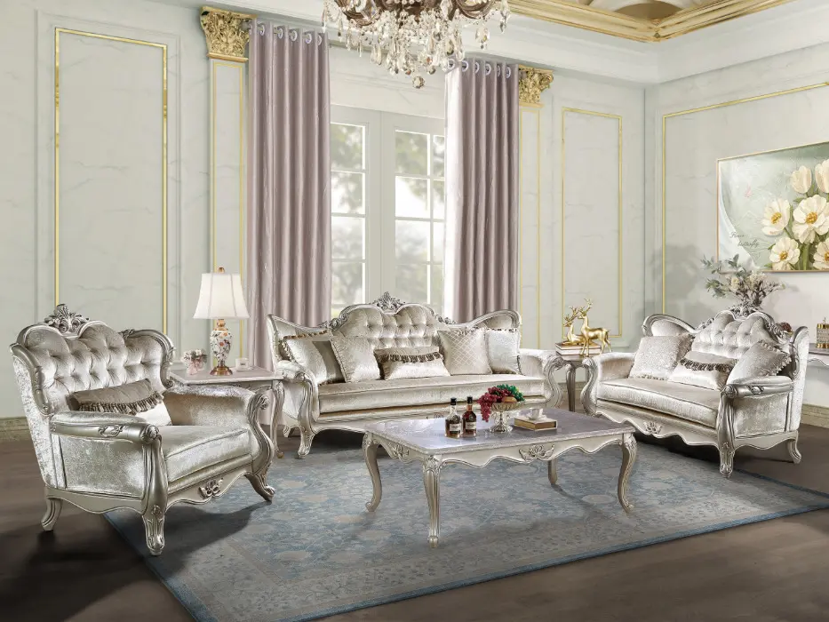 U502T-2PC 2 pc Royal classics Monique champagne finish wood victorian style sofa and love seat set carved accents