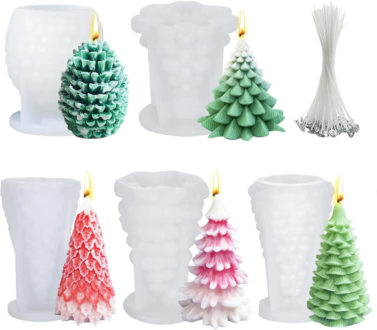 5 count  Christmas Tree Pine Cone  Candle Soap Epoxy  Wax Mold  Shapes Christmas Tree Mold For Candle  Soap Craft Cake  Making Kit Christmas  Decoration