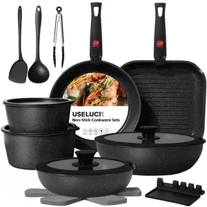 USELUCK 6-Pan 20 Piece Complete Pots and Pans Set, Nonstick Cookware Set with Detachable Handle, Stackable Space Saving Kitchen Set for RV & Home, Oven Safe, Induction Compatible with Lids