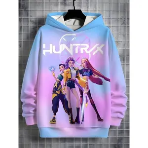 Girls’ K‑Pop “Devil Hunter” Korean fashion hoodie, gradient anime print sweatshirt, casual spring and autumn wear, Christmas gift — GARMENTARY
