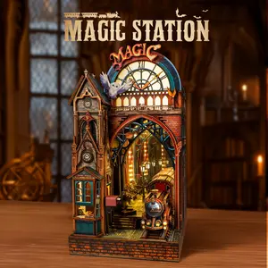 Summer Vibes-FUNPOLA Magic Station DIY Book Nook Kit-Interactive LED 3D Puzzle Magical Miniature-Infinite Extension Space-Mother's Day Gift