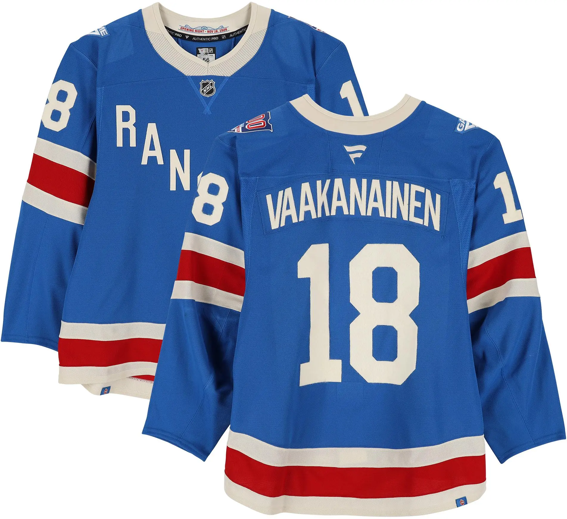 Urho Vaakanainen Rangers GU #18 Centennial Set 2 Jersey Worn 12/10/25-1/8/26