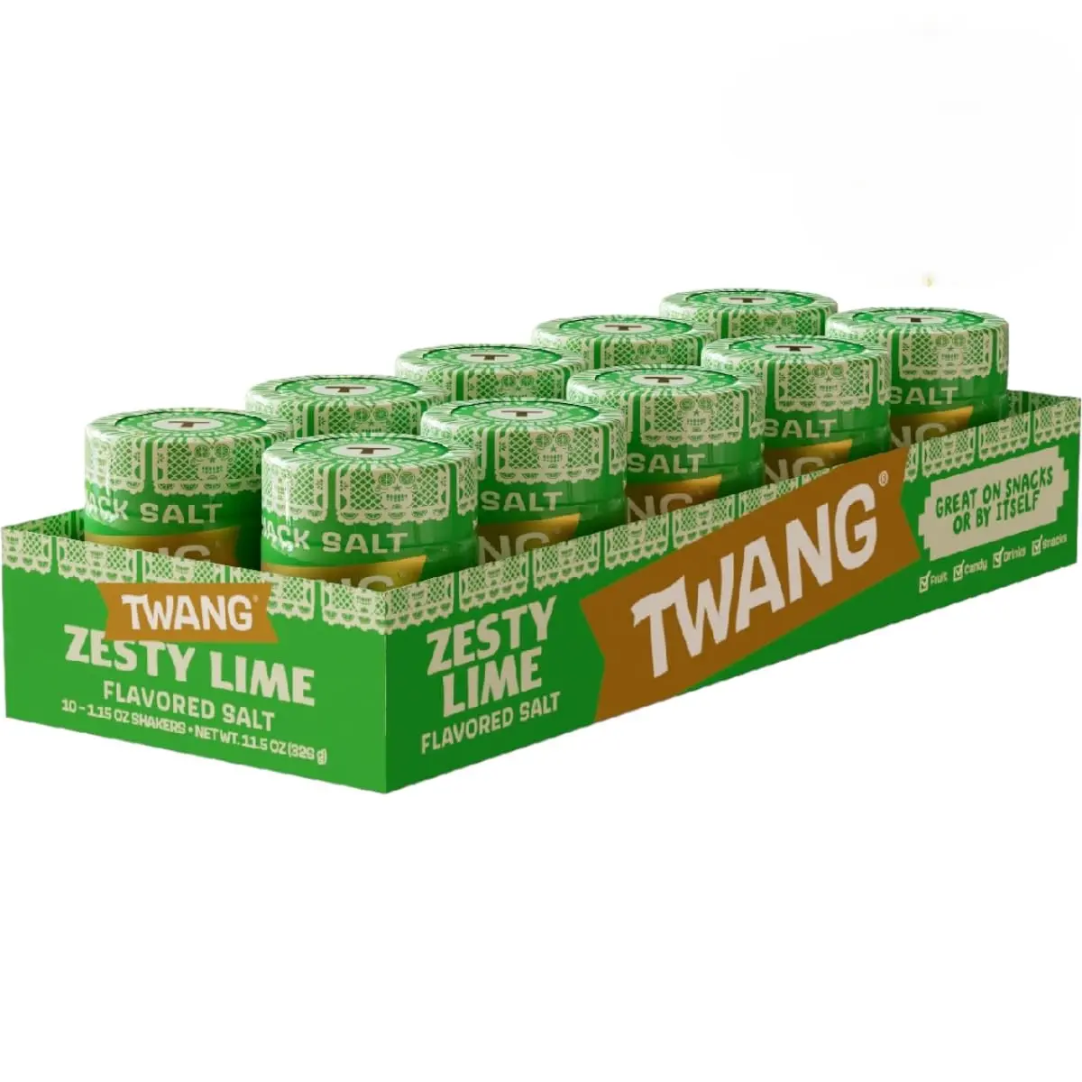 Twang Shakers Zesty Lime Salt Snack Topping, 1.15-Ounce Shaker (Pack of 10) Salt