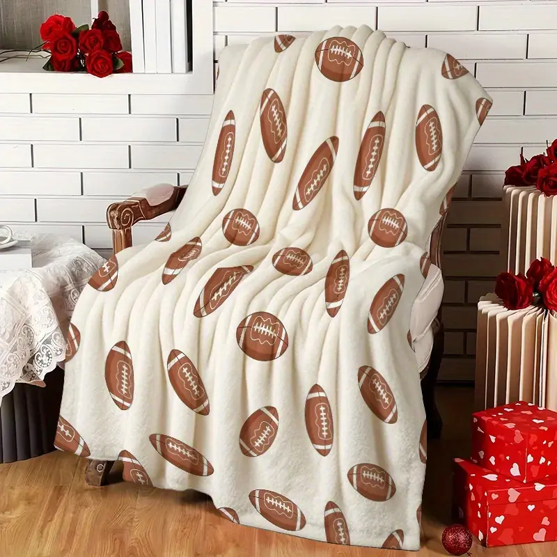 1pc Retro Vintage Soft Flannel Football Print Blanket - 280GSM All-Seasons Durable Throw, Wrinkle Resistant, Fade Resistant, Machine Washable, Cozy Football Fashion Watch Party Blanket, Indoor/Outdoor Baseball Element Home Decor Gift