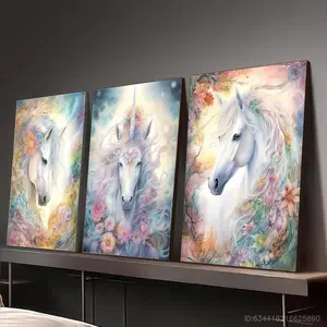 Unicorn Pattern Canvas Painting, 3 Counts/set Colorful Animal Pattern Wall Art, Wall Decor for Home Living Room Bedroom, Ornaments