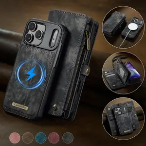 Wallet Case for iPhone 17 16e 15 14 13 Pro Max, Card Holder Magnetic Stand Zipper, Compatible with 16 15 14 Plus and 17 Pro