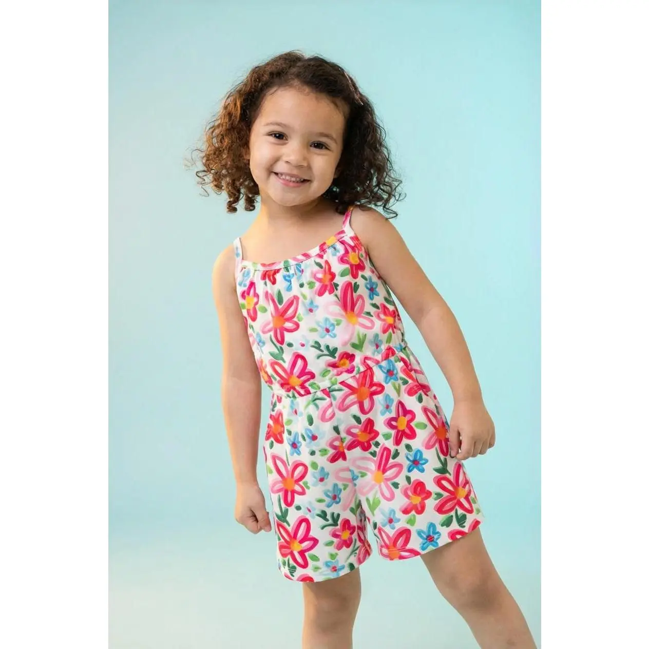 Neon Floral Strappy Play Romper