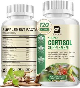 B BEWORTHS Cortisol Supplements for Women Men, 10-in-1 Cortisol Detox with Ashwagandha, Magnesium, L-Theanine, Balanced Cortisol Levels, Night & Calm Support, 120 Vegan Capsules