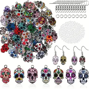 DIY Skull Jewelry Making Kit (121pcs/set), DIY Jewelry Making Kit, Alloy Skull Pendant for DIY Necklaces Bracelets Earring Jewelry, Bead Assortment, DIY Beads