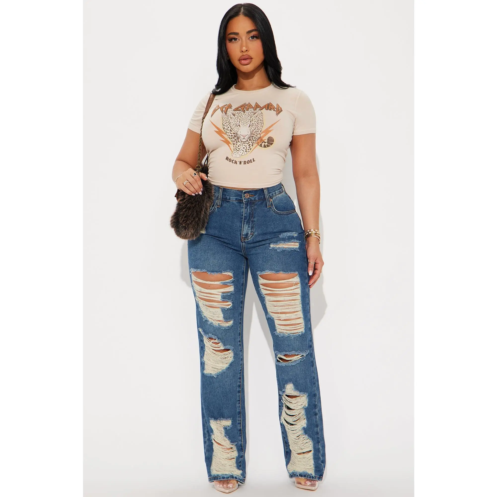 Tapped In Non Stretch Distressed Straight Leg Jeans - Dark Wash