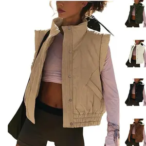 Tanming Womens Cropped Puffer Vest Lightweight Button Down Quilted Vest Sleeveless Padded Gilet Coat with Pockets FallFreshness