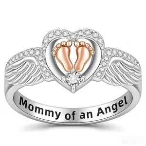 Women's meaningful ring, baby and mother's angel ring, fashionable angel wings heart ring gift.