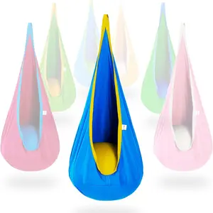 Kids Sensory Swing Pod, Indoor Outdoor Hammock Swing Bed, 360 Degree Rotating Hanging Decor, Comfortable Breathable Fabric, Blue Color, Outdoor Portable Hammock