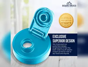 Mason Jar Lids Wide Mouth Plastic 4 Pack Leak Proof with Flip Cap Pouring Spout & Drink Hole Teal