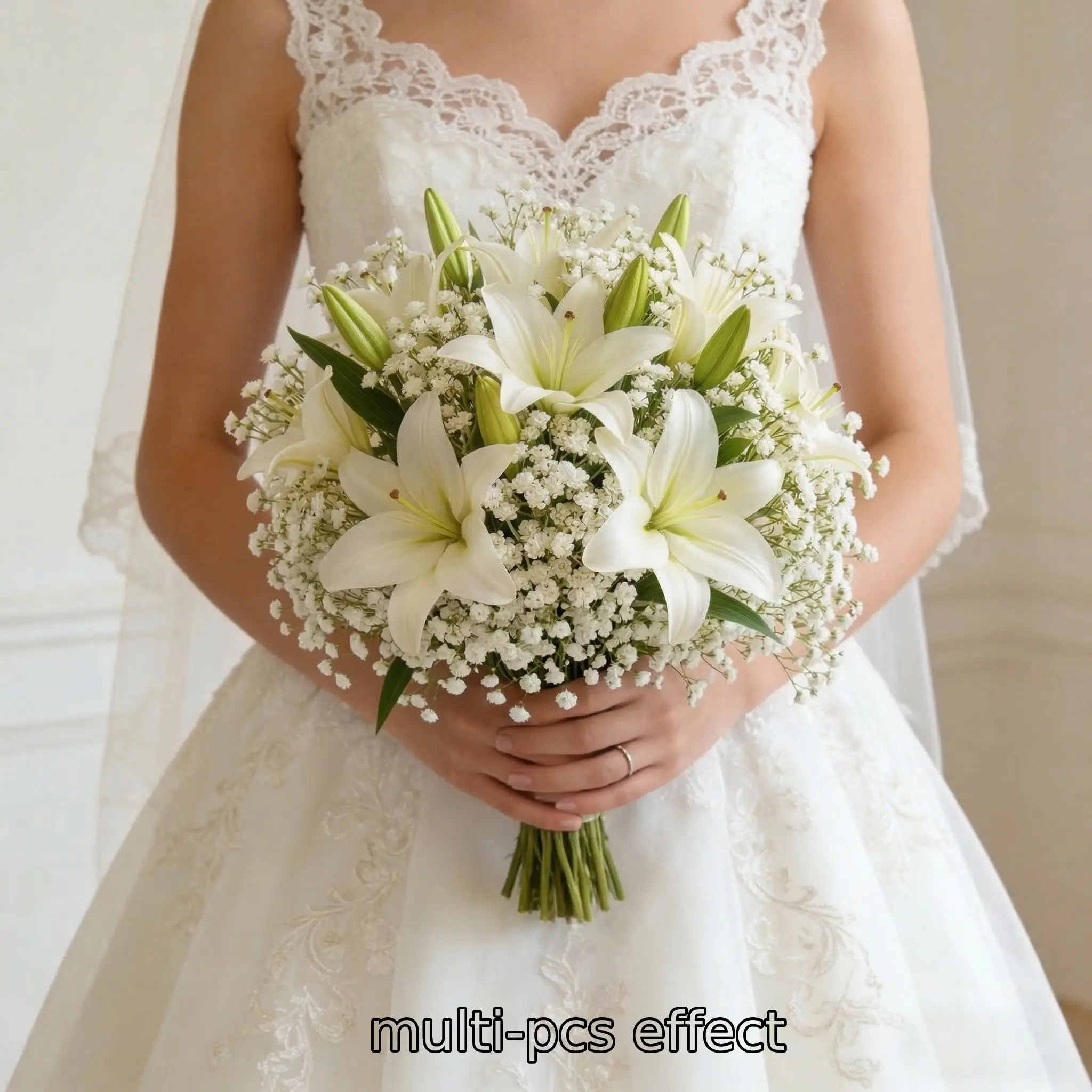 Realistic Lily Bouquet & Starflower, Decorative Bouquets, Durable Plastic Decorative Flowers, Artificial Flower Decorations, Perfect for Home Wedding Holiday Outdoor Use