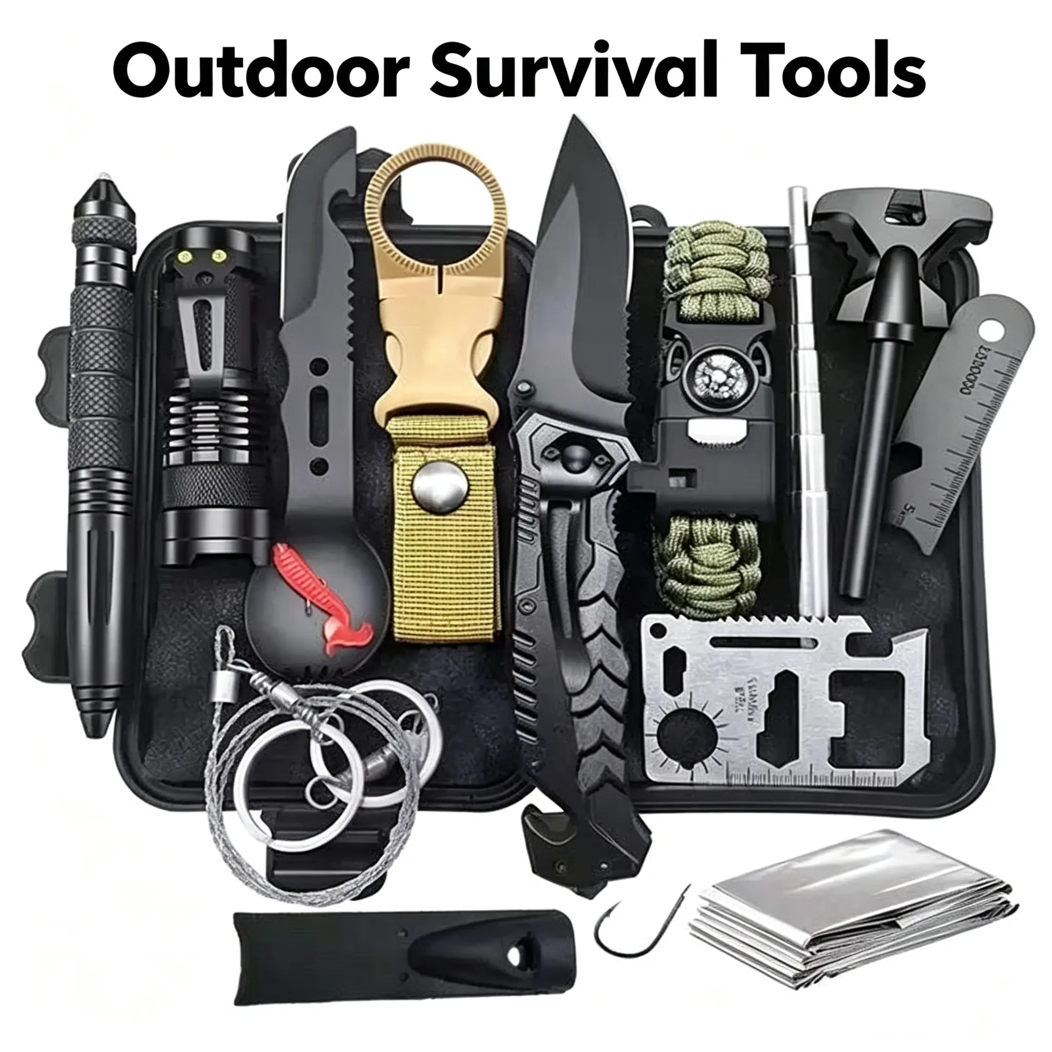 12-in-1 Multifunctional Survival Kit – Emergency Tool Set with Knife, Flashlight, Fire Starter, Ideal for Camping, Hiking & Wilderness, Gift for Outdoor Enthusiasts Father's Day gifts