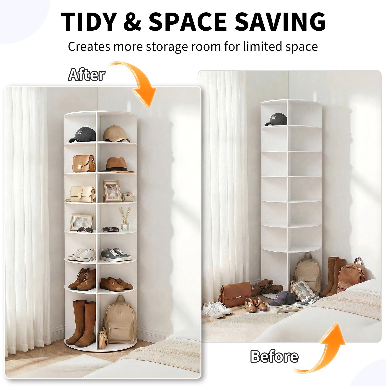 7-Tier 360° Rotating Shoe Rack Organizer, Wood-Plastic Composite, 60x60x184 cm, White, Space-Saving, Durable, Easy Assembly, Shoe Storage System 7-Tier 360° Rotating Shoe Rack Organizer, Wood-Plastic Composite, 60x60x184 cm, White, Space-Saving, Durable, Easy Assembly, Shoe Storage System