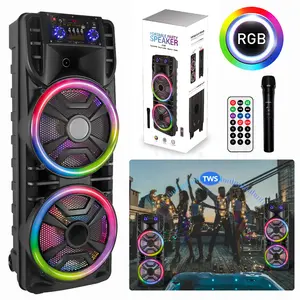 Dazone Dual 12" Portable Bluetooth Speaker, Loud Stereo Sound Boombox Speakers with BASS, LED Colorful Lights, Wireless Microphone, Remote Control