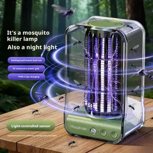 Electric Mosquito Killer Lamp, UV Light Trap with CO2 & Body Heat Mimic Technology, Smart Light Sensor Auto On/Off, Type-C Rechargeable, Wall/Desktop/Freestanding – Portable Bug Zapper for Indoor, Outdoor, Camping, Patio (Night Light Mode)
