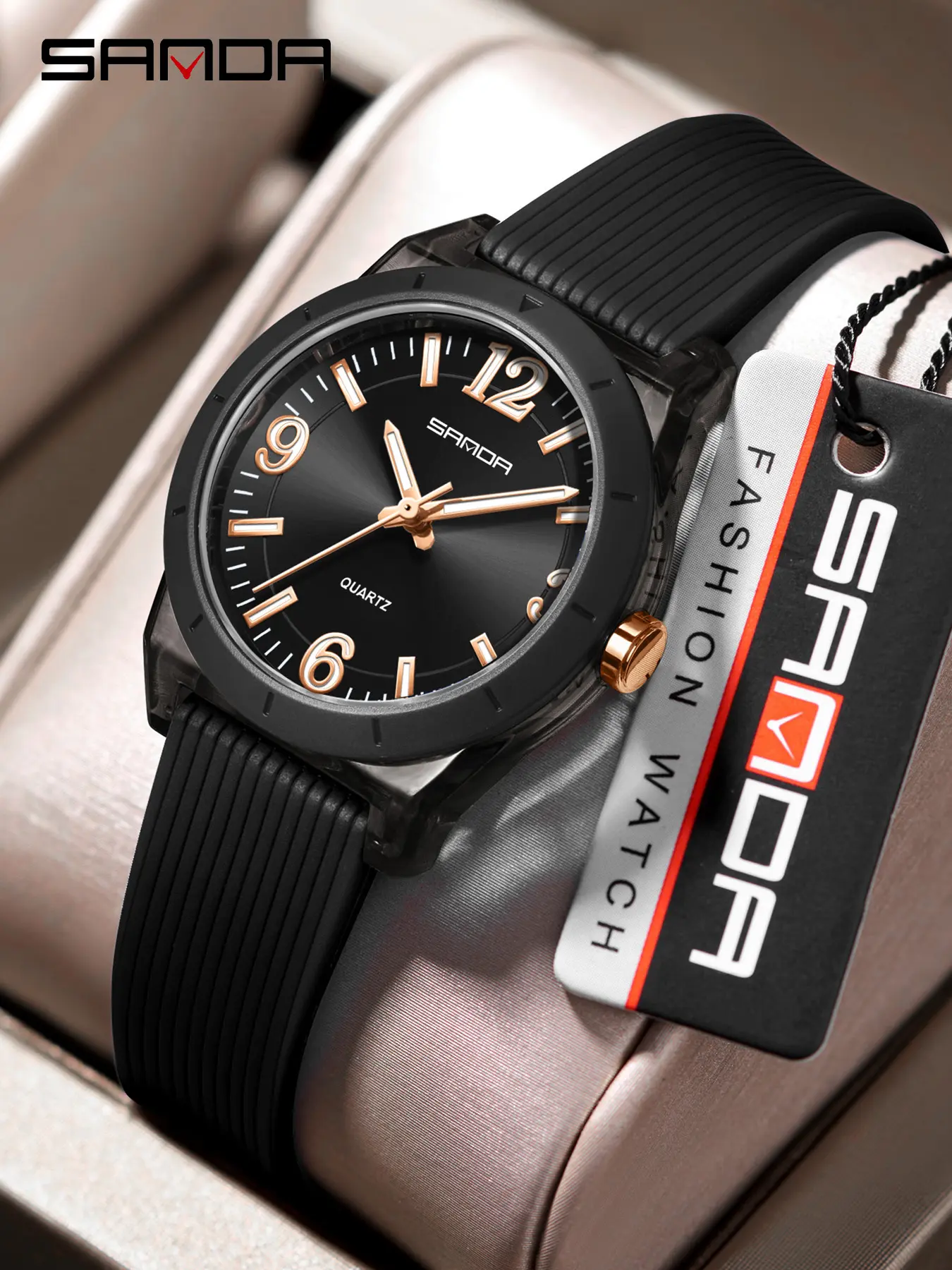 Sanda Waterproof Quartz Watch, Transparent Case Minimalist Luminous Fashion Commuter Style, Stylish Timepiece for Daily Wear