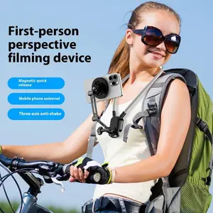 Magnetic Phone Holder, Anti-Shake Multi-Angle Rotation, Fishing First-Person View, Cycling Fixed Collar Chest Vlog Phone Neck Strap