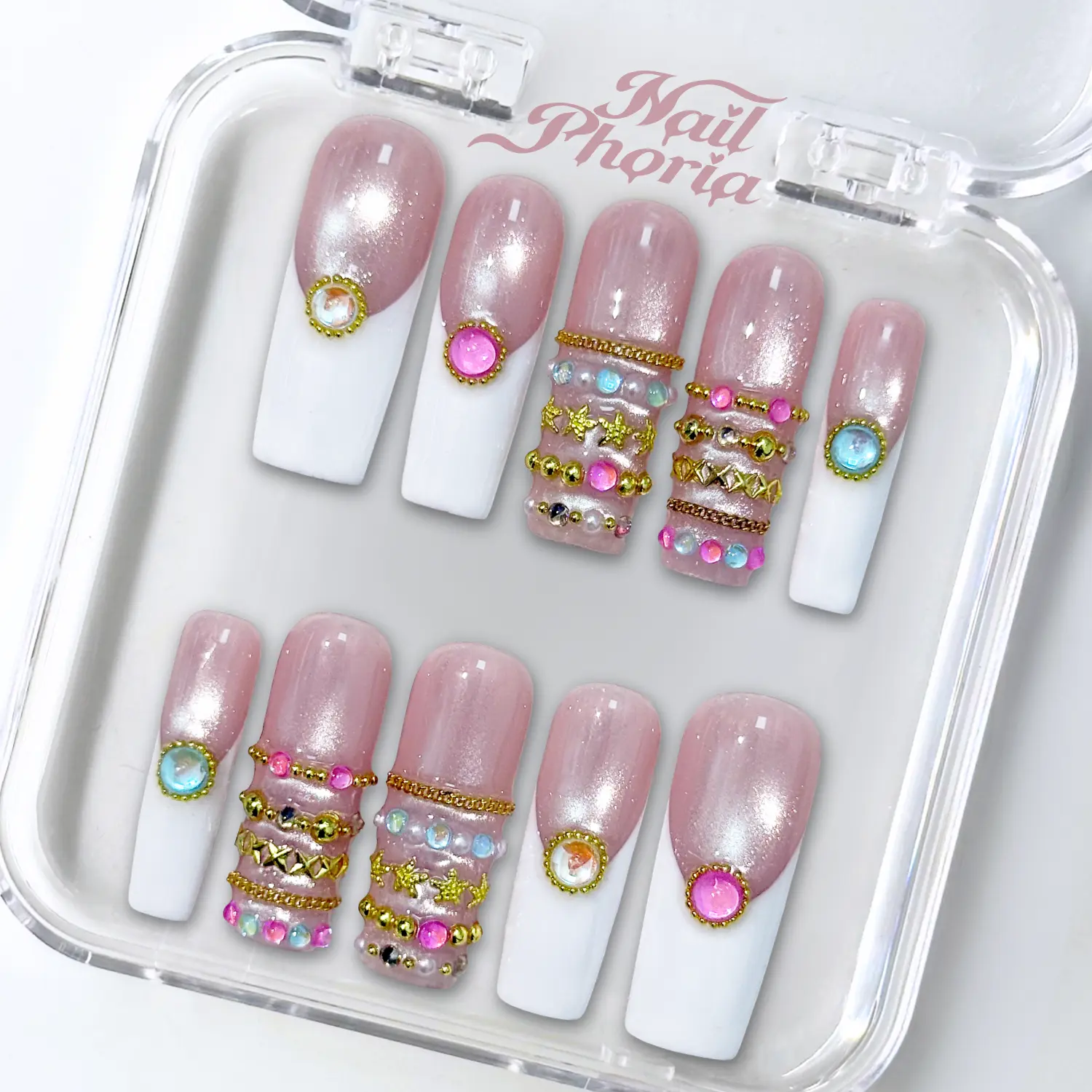 NailPhoria AURORA DROPLET - SUMMER Handmade Press-On Nails | Reusable, Salon-Quality, Long-Lasting, Glossy Design