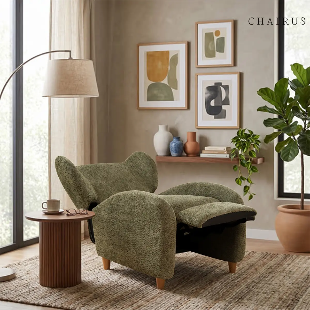 CHAIRUS Modern Single Seat Accent Recliner - Compact Nordic Chenille Armchair with Adjustable Backrest, Footrest, Premium Cushioning, Transformation Function for Living Room, Study, Accent Chair, Contemporary