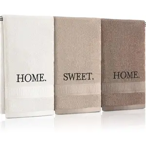 3 Pcs Farmhouse Decorative Hand Towels for Bathroom and Kitchen Rustic Embroidered 100% Cotton Hand Towels Decorative Set for Boho Bathroom Decor(Home Sweet Home)