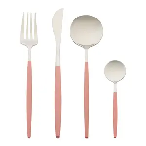 REGALWOVEN 4 Pieces Silverware Set, Stainless Steel Flatware with Spoons and Forks Set, Serving Utensils Set for Kitchen Eating Tableware 4 PCS Pink