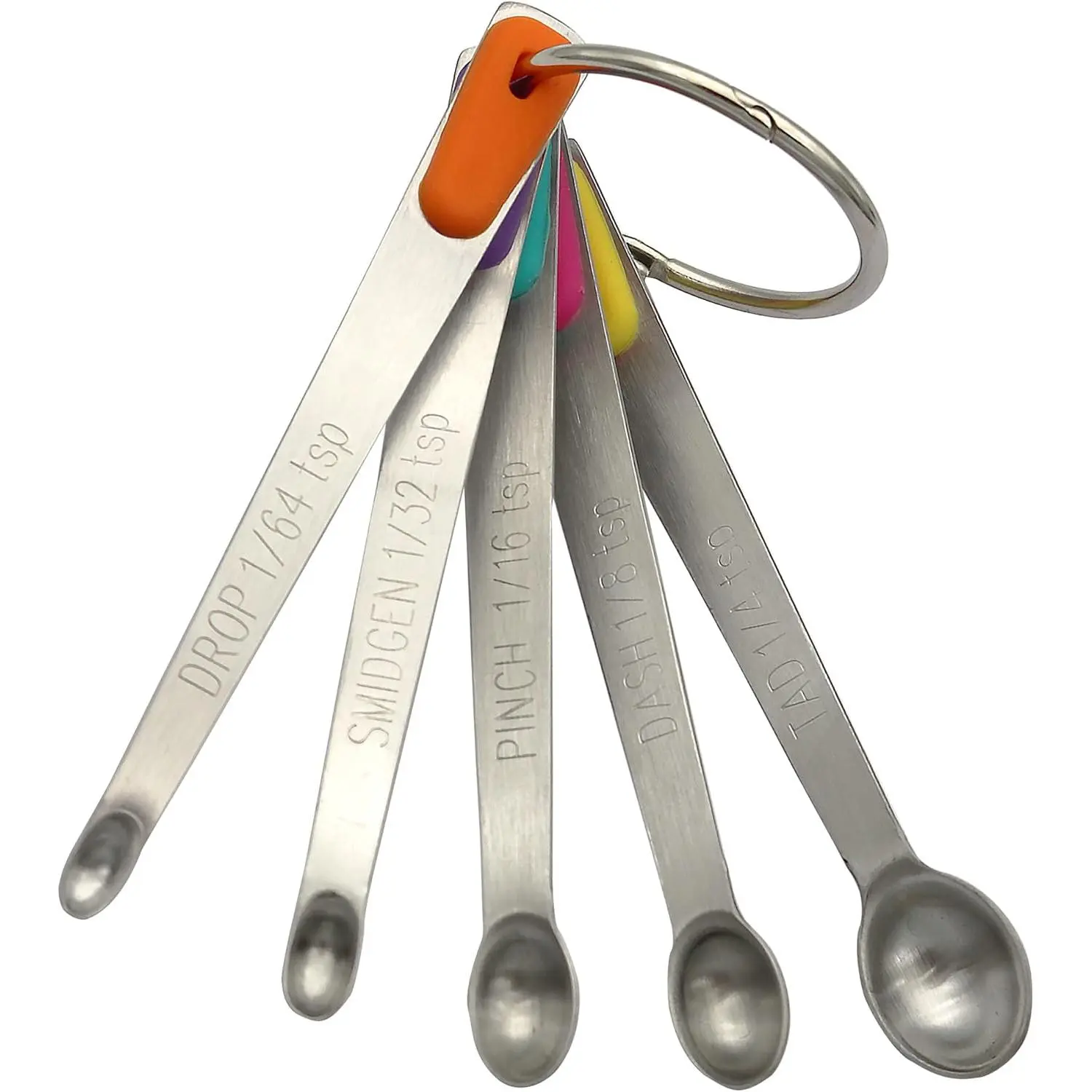 Mini Stainless Steel Measuring Spoons Set with Silicone Handles - Kitchen Utensils for Small Dry/Liquid Ingredients & Spices (1/64, 1/32, 1/16, 1/8, 1/4 tsp)